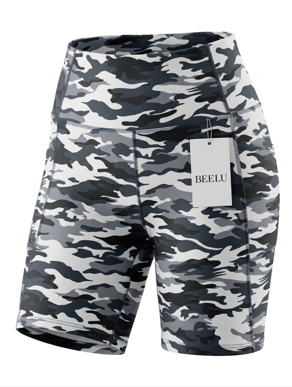 Women's High-Waist Grey Camo Bike Shorts 7" Inseam